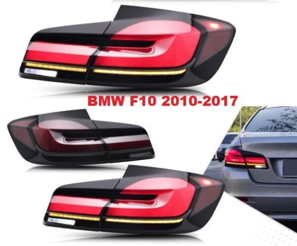 Set 2 Stopuri LED compatibil cu BMW Seria 5 F10 (2011-2017) Rosu Negru cu Semnal Dinamic G30 Design